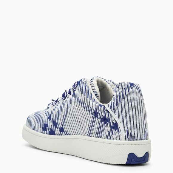 Men's White and Blue Check Pattern Stretch Sneaker - Picture 4 of 4